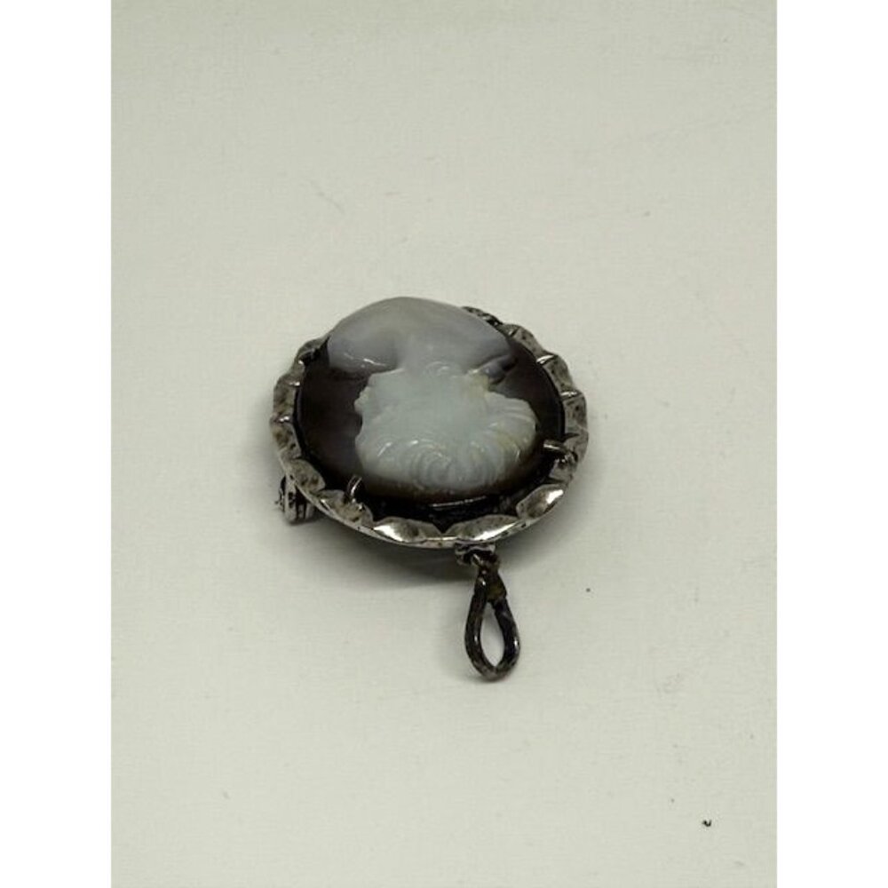 Vintage 925 Sterling Silver Carved Cameo Woman Oval Brooch Pendant - Picture 4 of 7